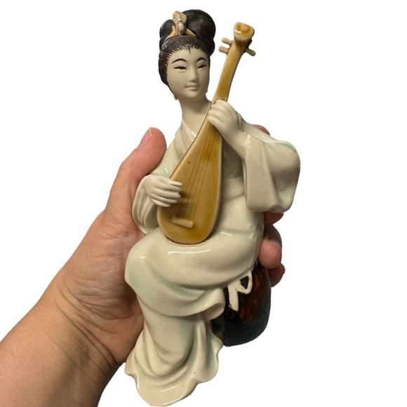 VTG Japanese Geisha Biwa Player Celadon Porcelain Statue Sculpture Figurine #11 - Picture 7 of 8